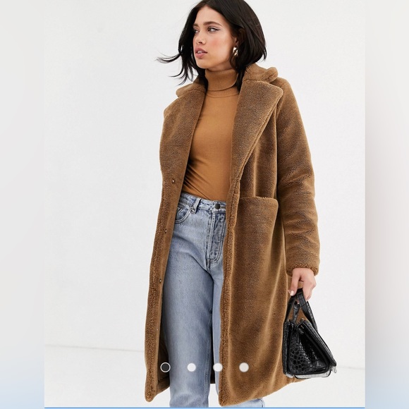 Vero Moda Holly Long Teddy Jacket Brown Small - Picture 4 of 4